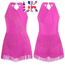 UK Kids Girls Rhinestones Latin Jazz Dance Dress Tango Rumba Samba Dance Costume
