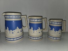 Copeland Spode  Vintage Pitchers Set Of 3 In Blue And White