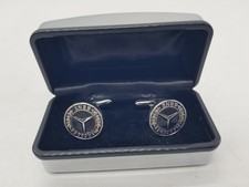 2-PCS Mercedes Benz Cufflinks Hinged silver tone box Gifts Wedding