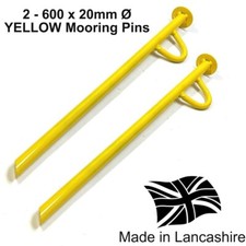 2 Mooring Stakes D Pin Heavy Duty YELLOW Powder Coated 20 Ø x 600mm Steel Round