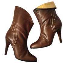 Vintage Brown&Gold Leather Boots Ankle Booties 70's 80's 90's Handmade Boots 34