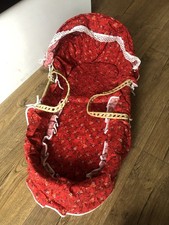 Vintage Doll Moses Basket With Handmade Blanket Pillow Set