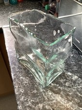 Large Heavy Thick Handmade Clear Glass Vase In Excellent Condition