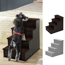 4-Step Wooden Pet Stair Steps with Soft Short Plush Cushions Dog Ladder for Bed