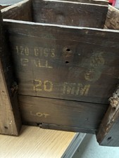 Vintage Military Wooden Ammo Box Crate - 20MM Artillery Round Storage - Ww2