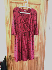 Rust Red+ Black Fat Face dress Size12 Vneck wrapover look 3/4sleeves stretch