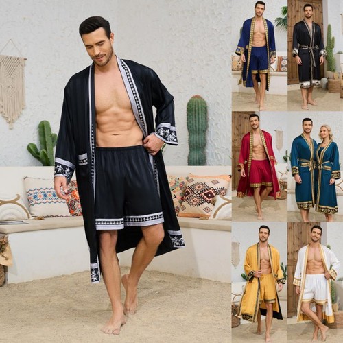 Mens satin kimono - satin, bathrobe