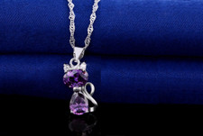 2ct Simulated Amethyst Pendant Kitten Cat Design 14k WhiteGold Plated NO CHAIN