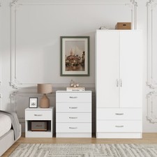 3 Piece Modern Bedroom Furniture Bedside Table Wardrobe Set Chest of Drawers