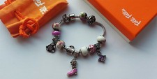 Folli Follie Cowboy Girls Bracelet 3 Charms 10 Beads Floral Boots Bag in Box