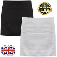 Waiter Black White Half Waist Apron with Pocket Waitress Bar Cafe Pub Kitchen