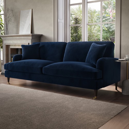 Navy blue velvet seater - navy, sofa
