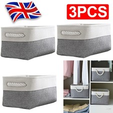 Foldable Large Canvas Storage Fabric Baskets Cotton Rope Handle Box Cube Cloth