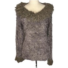 Lapis Women’s M Chunky Knit Sweater Faux Fur Trim 90s Penny Lane Y2K Boho