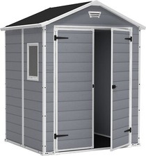 Keter Manor Patio 6 x 5ft Grey Plastic Garden Storage Shed Lockable Double Doors
