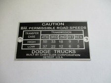 Nameplate Sign Vintage Dodge Trucks US Army Road Speed