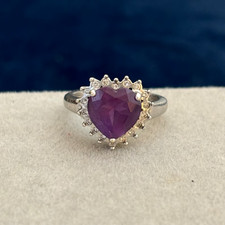 Fine 9ct White Gold Diamond and Amethyst Heart Ring