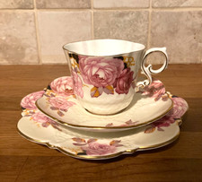 Vintage Aynsley Bone China cup Saucer Plate trio Pink Triple Cabbage Roses