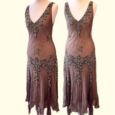100% Silk Beaded Vintage Cocktail Fairy Flapper Gatsby Dress U.K. 8