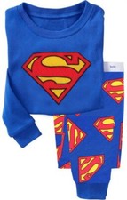 Kids Boys Superman Pyjamas Set Sleepwear Blue 2Pcs Long Sleeves Top 2 To 7 Years