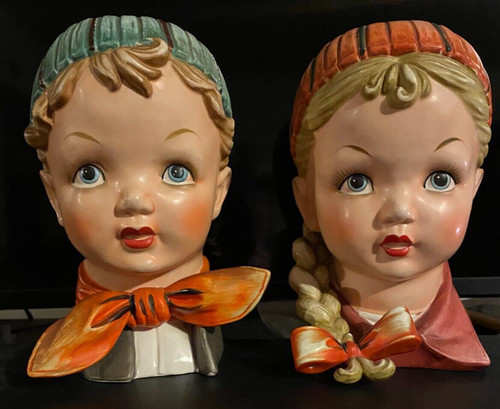 Vintage lady head vase pair - vase,