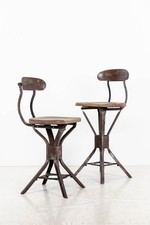 Near pair of Antique Industrial Factory Evertaut Vintage Chairs / Stool
