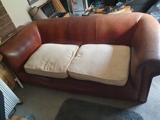 Tan Leather big chunky  Chesterfield Sofa Not Original Cushions As Pictures Show