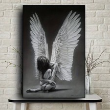 Spirit Guide Angel Wings Vintage Look Framed Canvas Art Picture 60cm x 40cm.