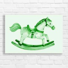 Whimsical Wooden Rocking Horse Green Canvas Print Large Picture Wall Art