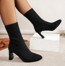 LADIES BLACK ELASTICATED PULL ON ANKLE BOOTS SIZE 9 TRANSVESTITE TV CD DRAG