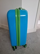 Hard Shell Kids Neon Blue Holiday Luggage 4 Wheels Trolley Suitcase Cabin Bag UK