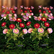 2 Pack Solar Powered Lights Outdoor Garden Lights with Waterproof Flowers