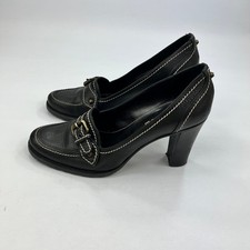 Lerre Women's Designer Black Full Leather Court Heels UK 5 Leather Buckle Detail