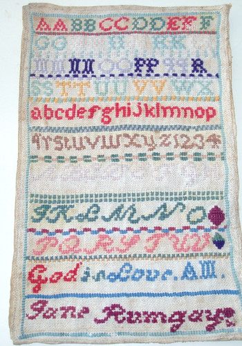 Antique 19c sampler jane - sampler, "jane