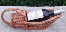 Vintage Wicker Basket Wine Bottle Holder Pourer C1980's Retro decor Wine Server