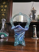 Murano Glass Basket Heavy Blue