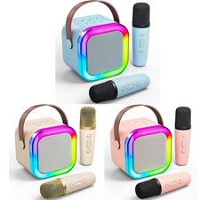 Mini Karaoke Machine Kids 2 Microphone Portable Bluetooth Speaker LED Wireless