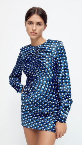 Bnwt zara blue geometric print - blue,