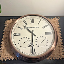 Westminster Garden Clock 35cm Bronze Roman Thermometer Indoor Outdoor Wall Clock