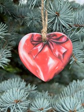 Red Ceramic Heart Ornament Christmas Hanging Decoration Handmade Gift