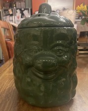 Vintage Dark Green Ceramic Potato Sack  Kitchen Storage 
