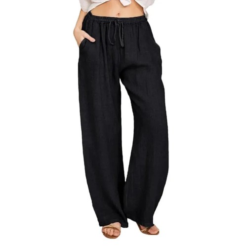 Womens cotton linen wide - wide, leg