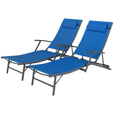 Outsunny Set of 2 Garden Sun Loungers, Folding Chaise Lounge Chairs, Blue