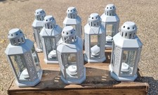 8 Pale Grey Metal Lanterns With Battery Operated Night Lights