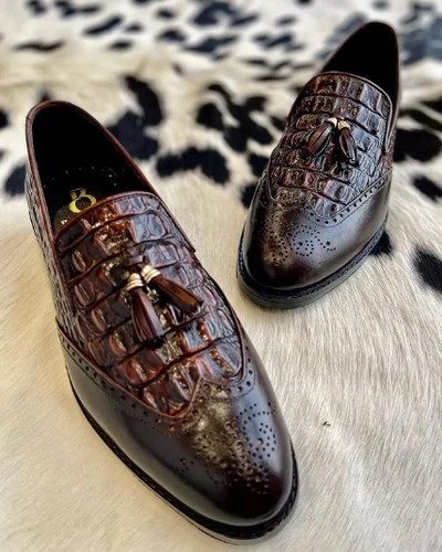 Handmade men brown - , crocodile
