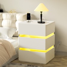 Bedside Table LED Nightstand 3 Drawers Side Table Storage with Charging Station