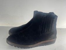 TU Ladies Shoes Size 5(38) Used Black Faux Suede Side Zip Low Wedge Boots -E79