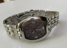 Vtg Fondini Men’s Unisex Semi Oval Wristwatch Watch Purple Face Silver Tone AP1