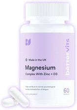 Bettervits Magnesium Glycinate Complex  Citrate, Zinc & Vitamin-D3  60 Caps UK