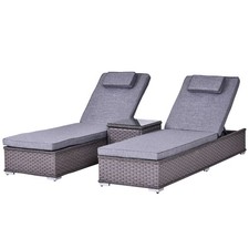 Rattan Lounge Set Side Table Garden Patio Set Adjustable Recline Chair Grey